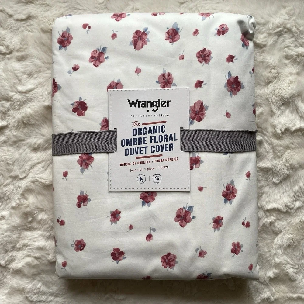 Wrangler x Pottery Barn Teen Organic Ombre Floral Duvet‎ Cover Twin Size Red NEW